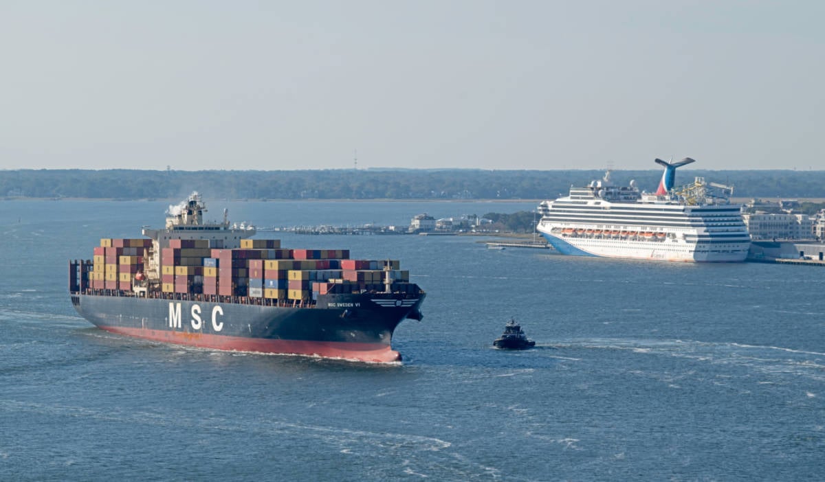 Cargo Ship and Carnival Ship in Charleston